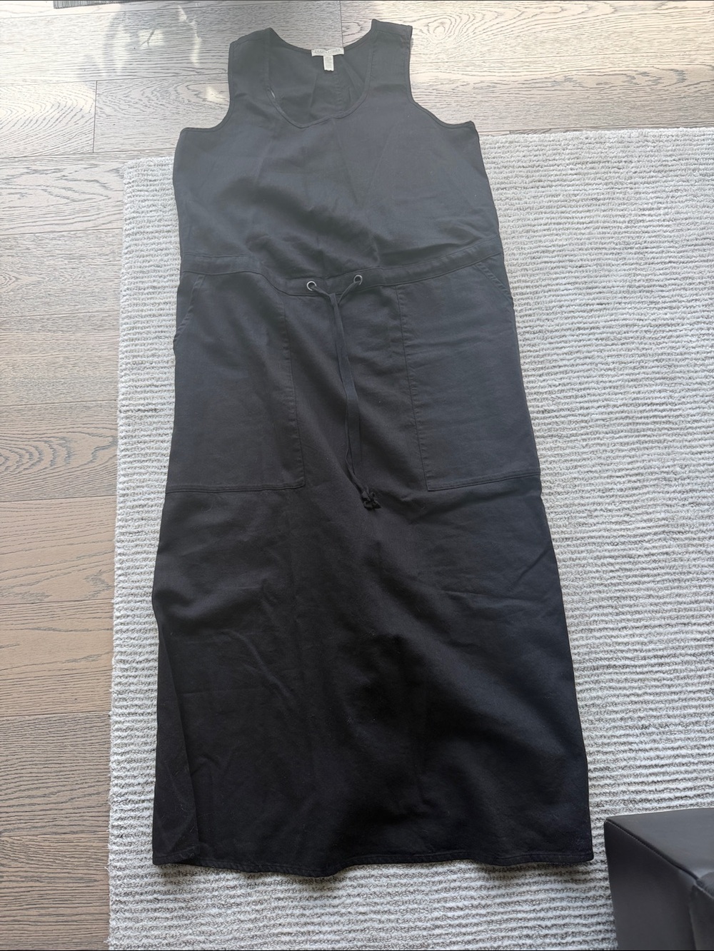 Eileen Fisher Black Sleeveless Maxi Dress with Drawstring Waist